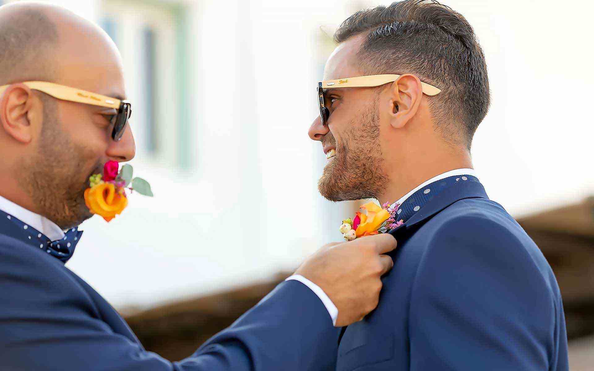 The-Brother-Of-The-Groom-Is-Putting-The-Boho-Style-Boutonniere-To-The-Groom