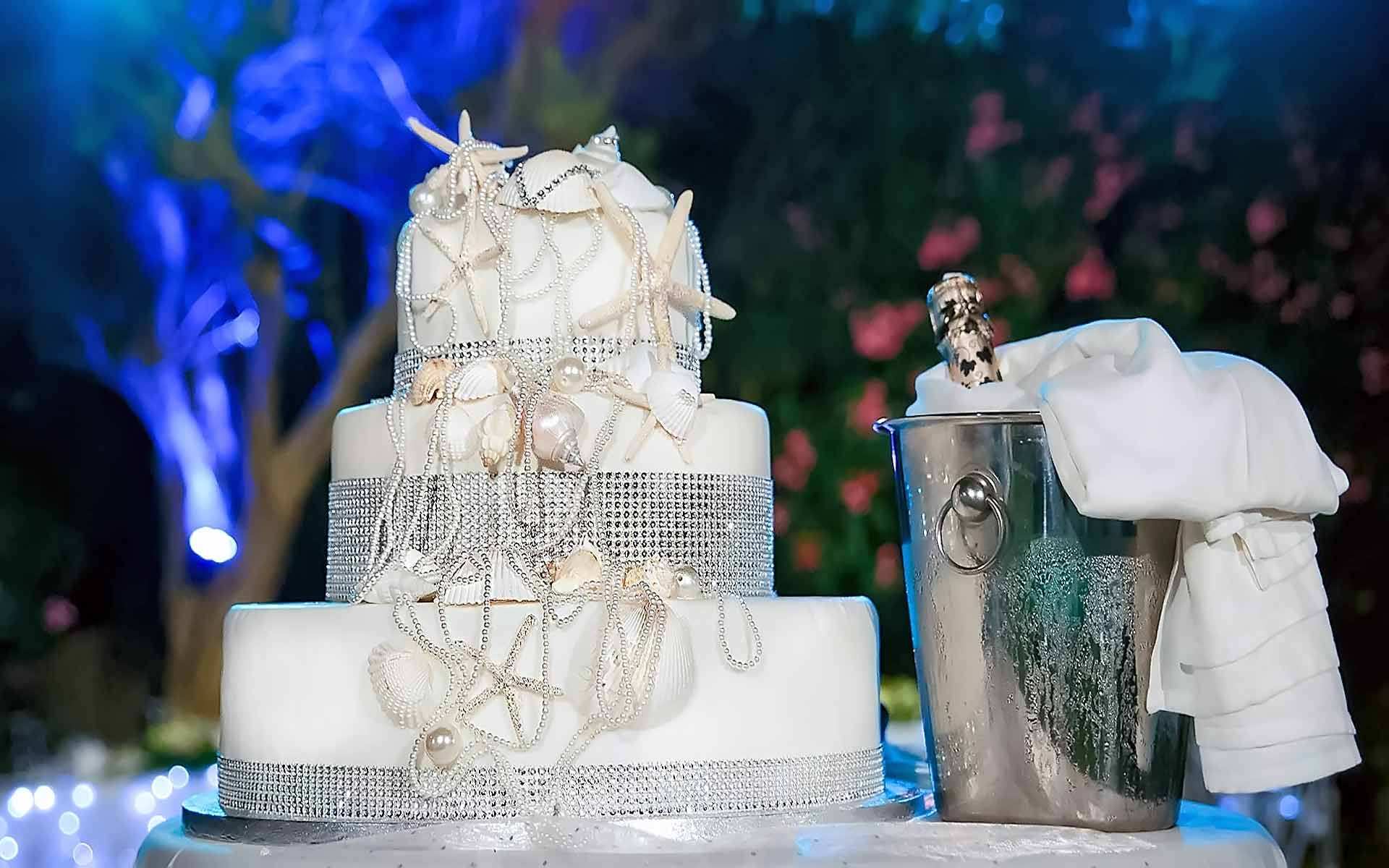 Crystals-Pearls-And-Metallic-Seashells-Drape-This-Chic-Nautical-Wedding-Cake