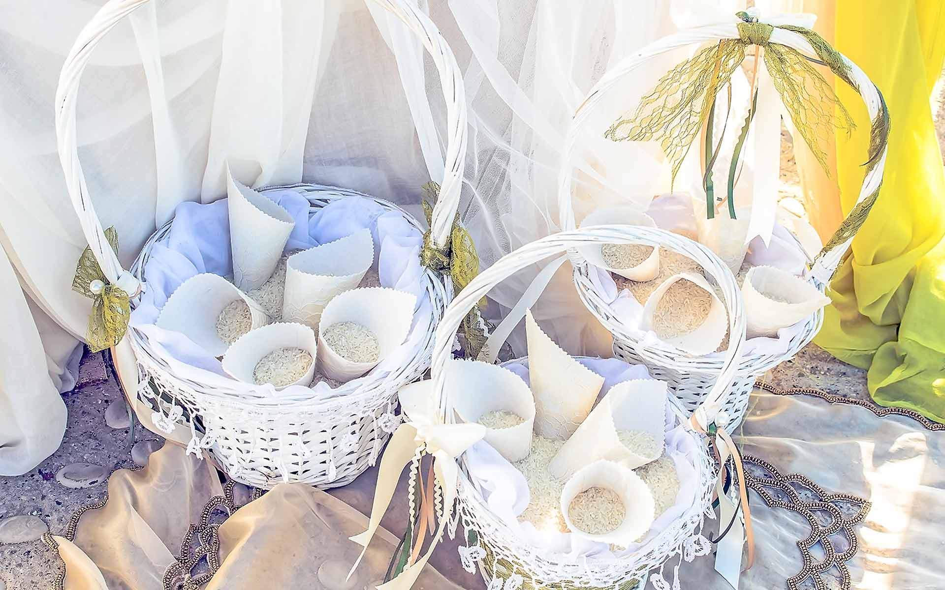 White-baskets-with-rice-and-cones-by-Diamond-Events-Wedding-Event-planning-services