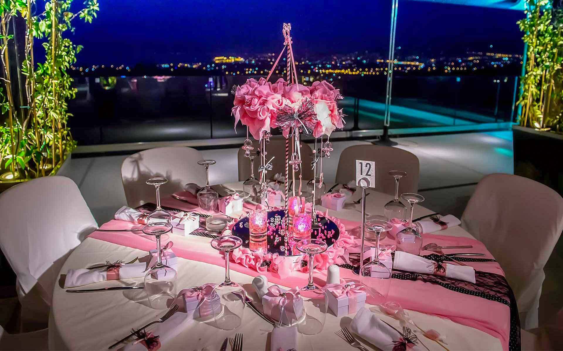 Baptism-Decoration-With-Central-Carousel-In-Shades-Of-Pink-And-Black