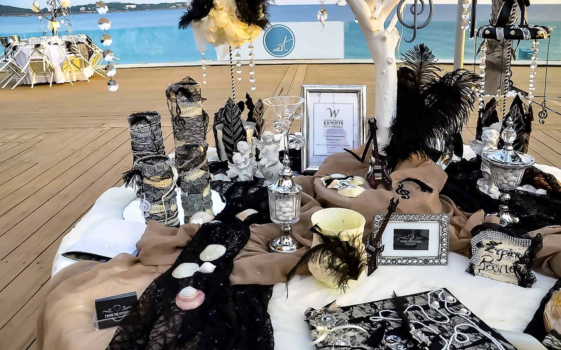 Rock-style-wedding-guest-book-table-in-black-by-Diamond-Events