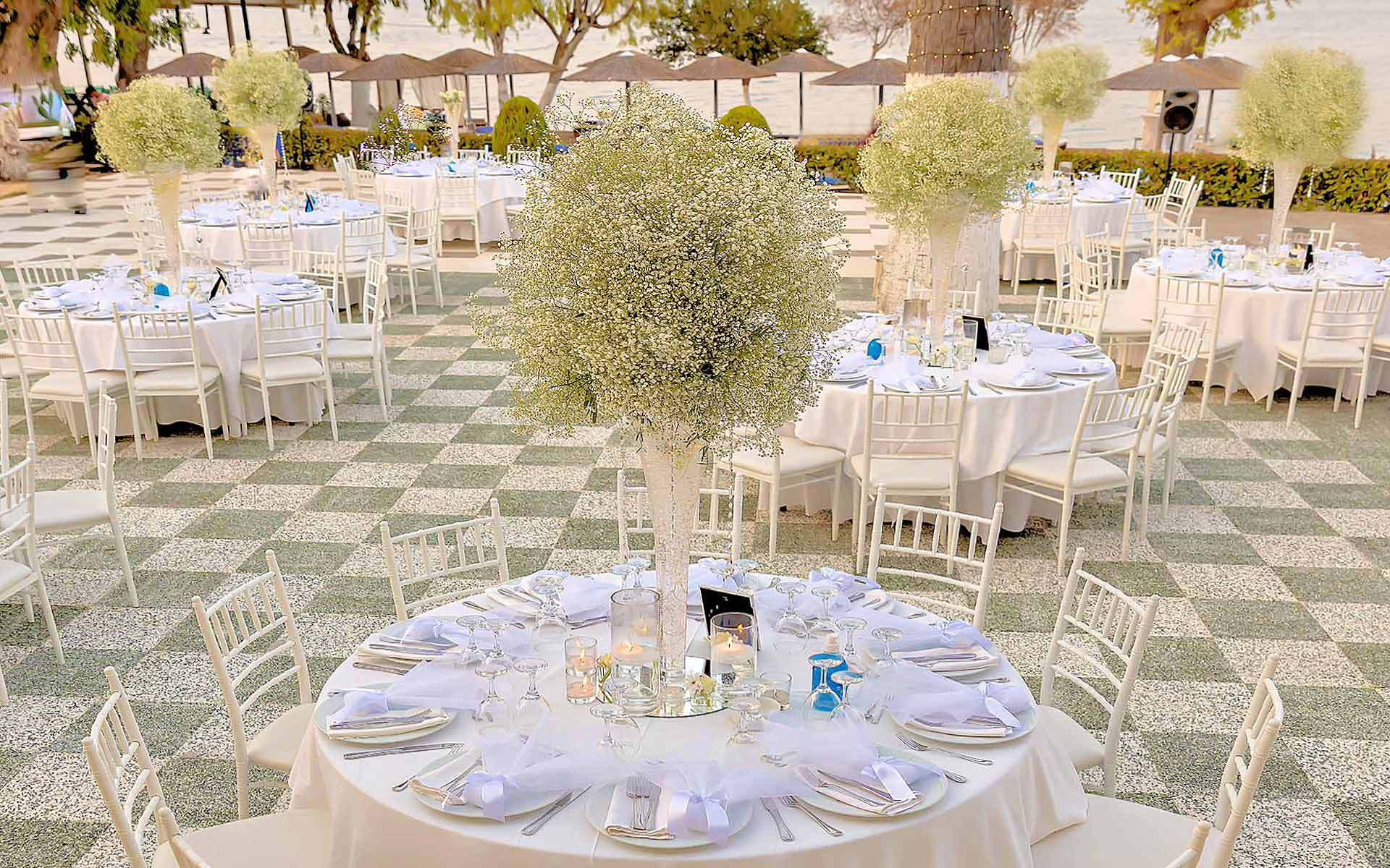 Baby's breath - Gypsophila Wedding centarpieces at Azur by Rogdaki Events Trademark