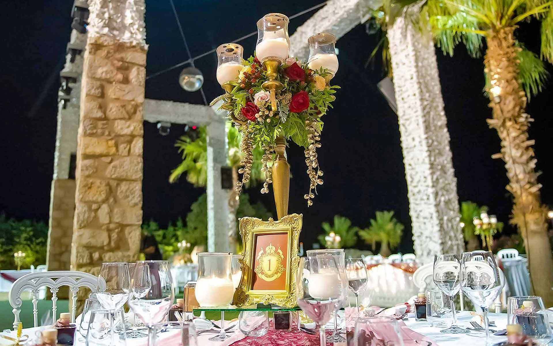 Byzantine Candle Holder theme wedding decoration in Monemvasia, ktima Petra by Rogdaki Events Trademark