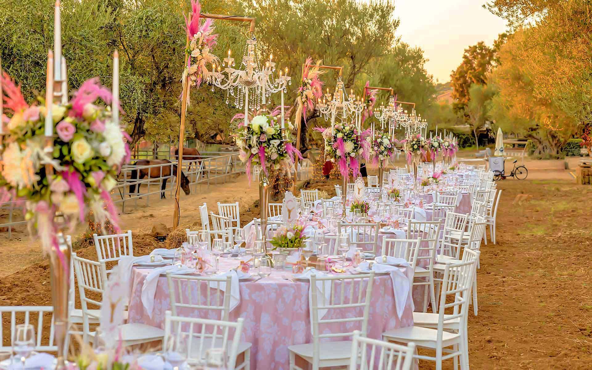 Elegant Blush Centerpieces for Your Big Day at a horse club by Rogdaki Events Trademark