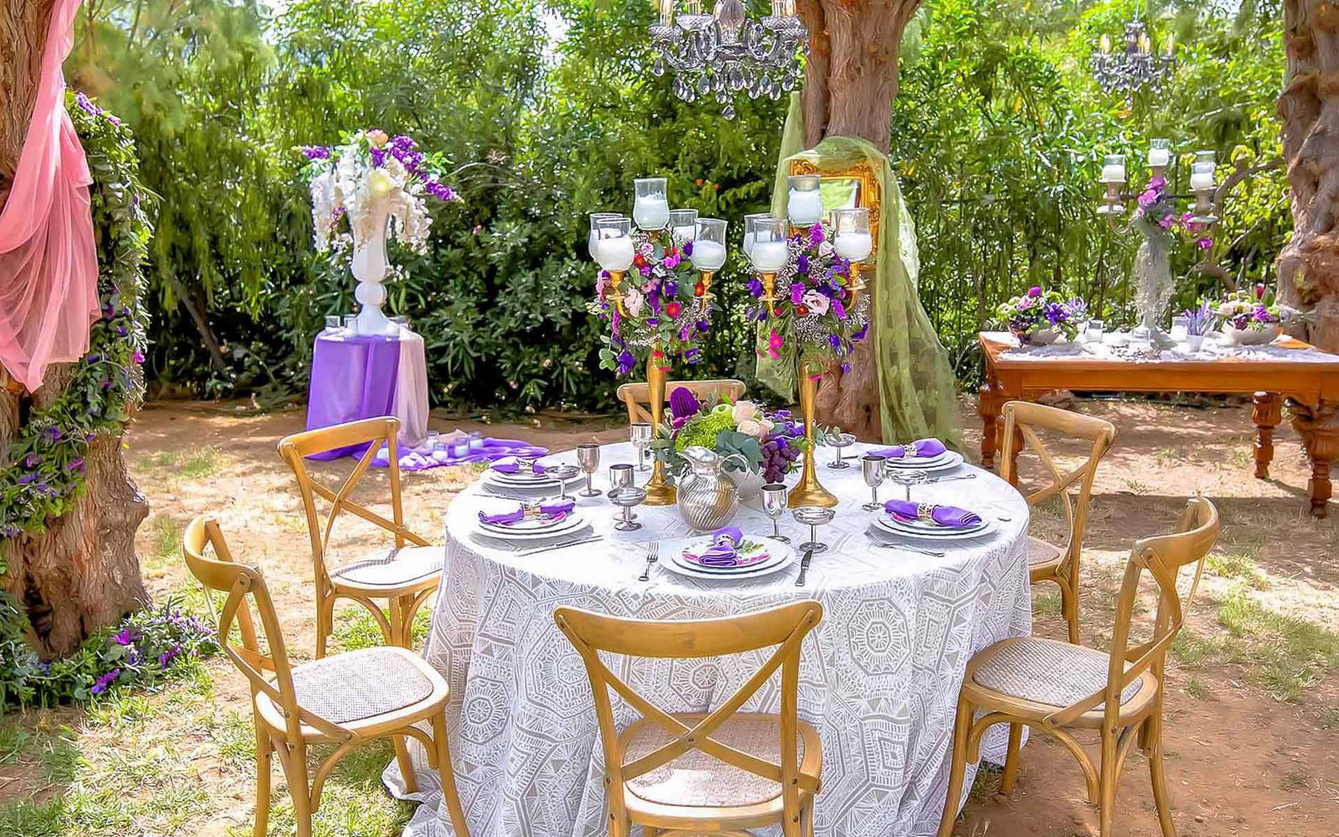 Gold candle holders & Candelabras wedding Decoration in a forest by Rogdaki Events Trademark