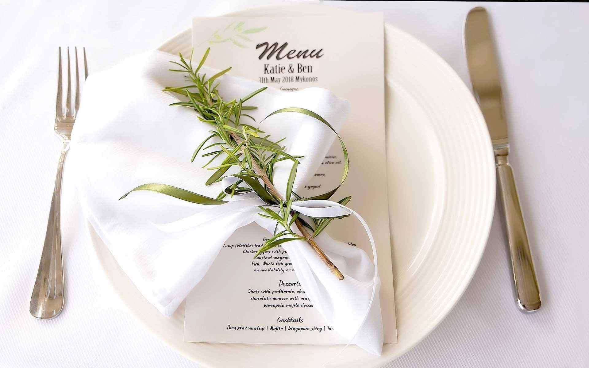 Wedding Menu In Rosemary by Rogdaki Events Trademark Wedding & Event planning services