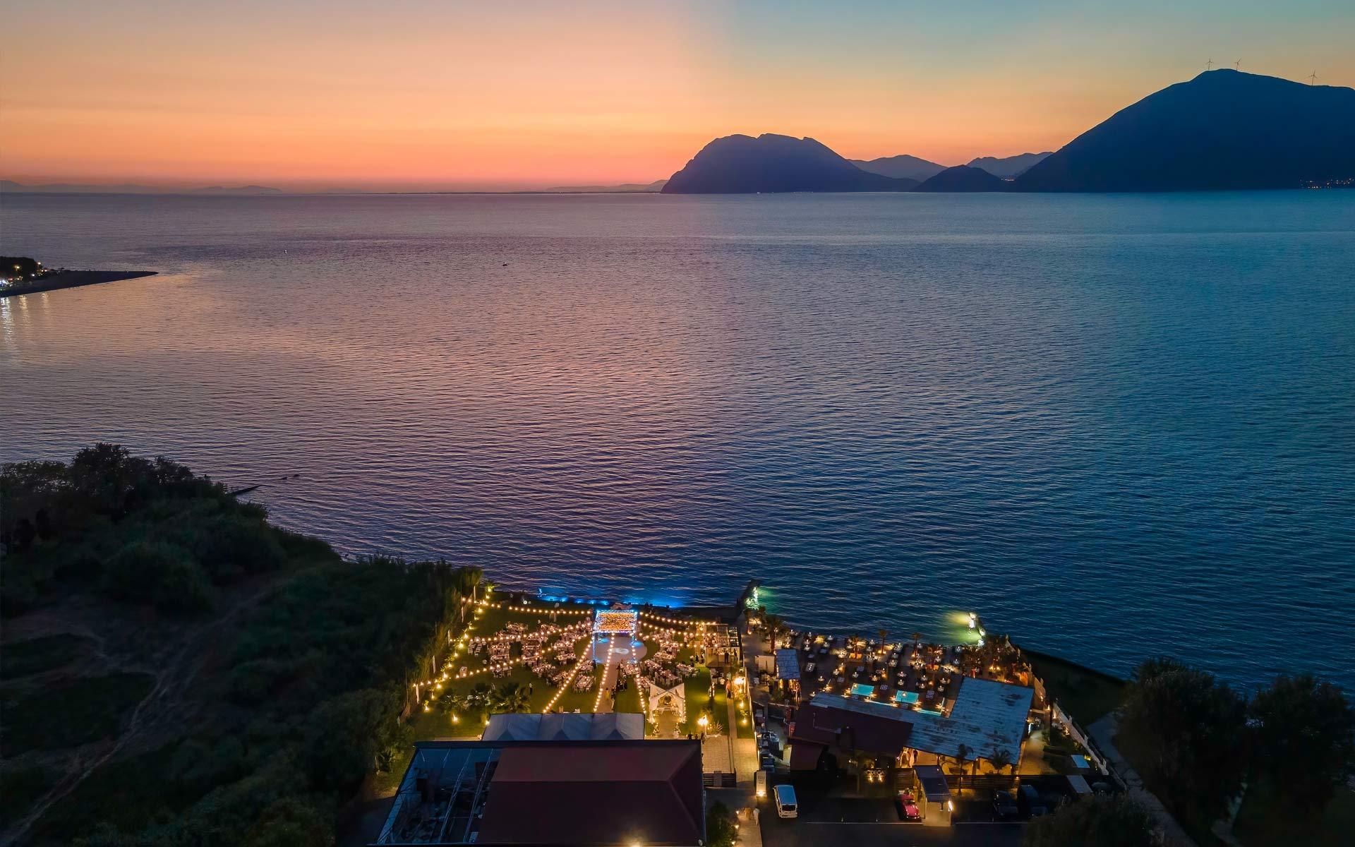 Omega wedding venue by night - set up by Rogdaki Events- Luxury Wedding & Event Planning Services in Greece