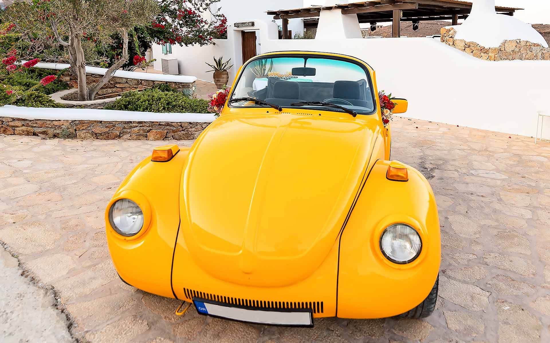 Cabrio-Yellow-Volkswagen-For-Your-Dream-Wedding-In-Mykonos