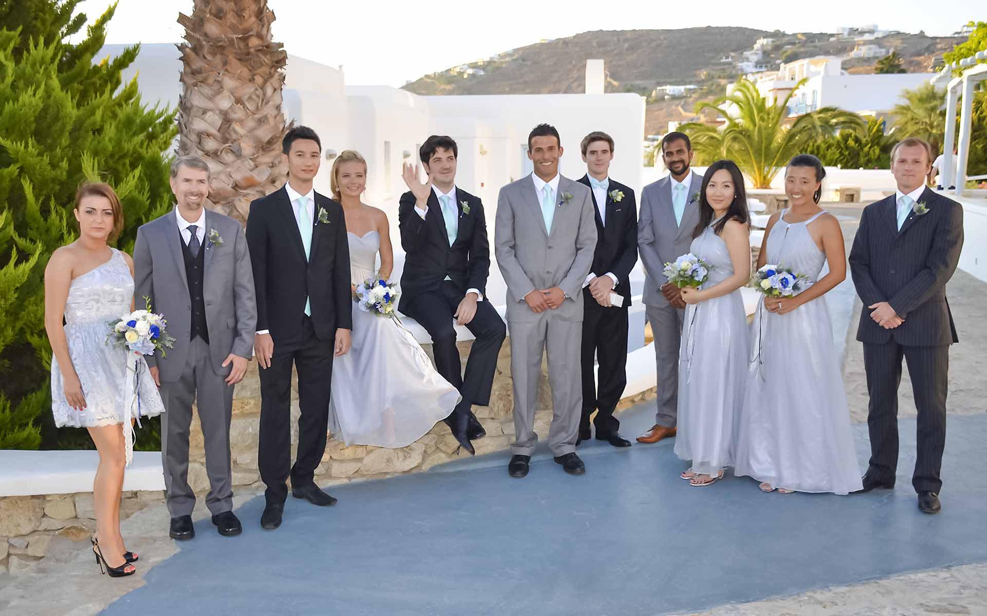 Bridesmaids-and-bridegrooms-are-waiting-for-the-bride-in-Saint-John-Hotel-Mykonos-event-planner-Diamond-events.