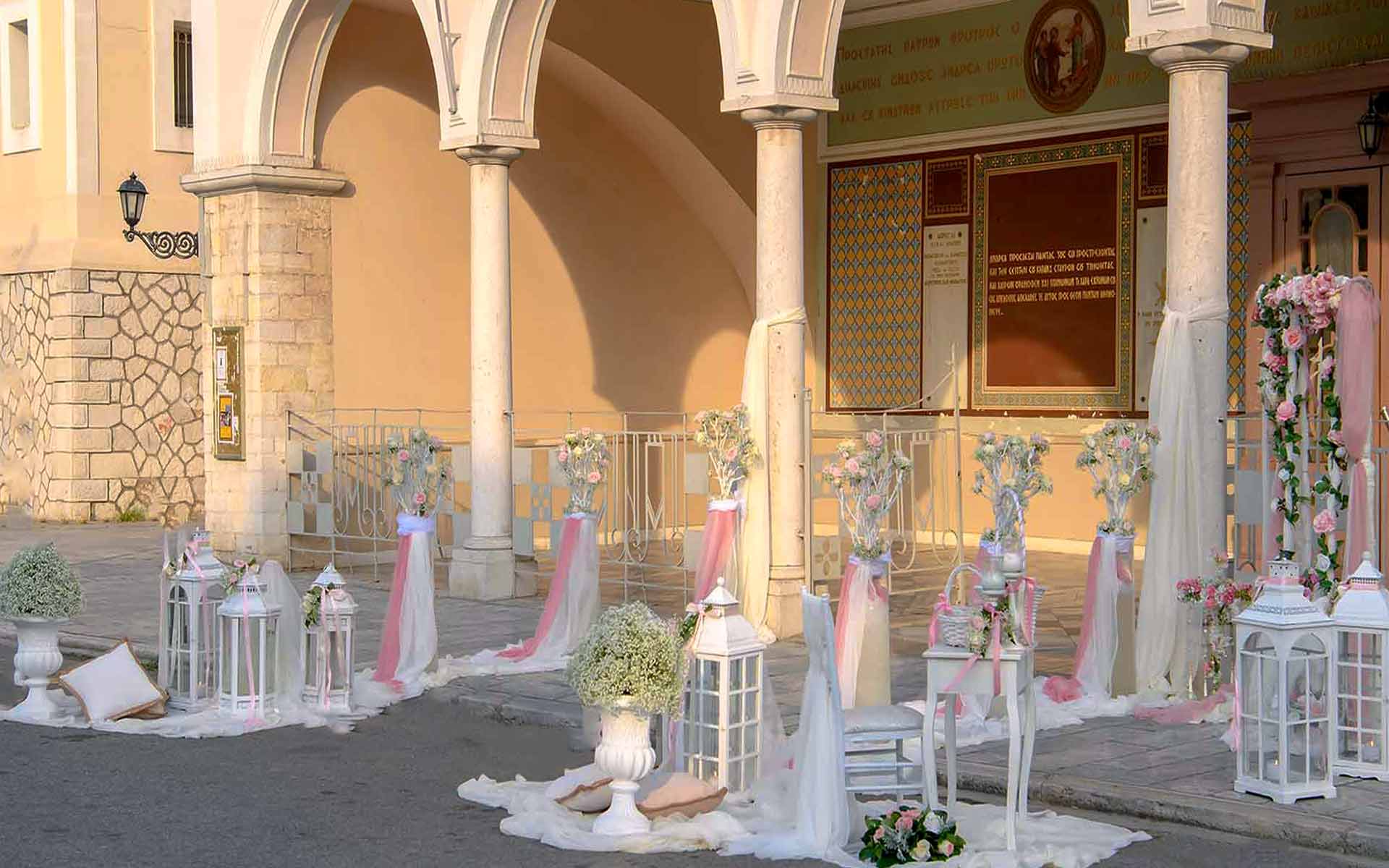Unique and simple wedding church decoration in romantic style, rogdaki events trademark event planning services