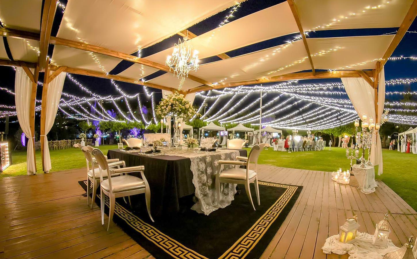Best Locations for Your Wedding in Greece 6 Luxury Wedding Setup with Fairy Lights by Rogdaki Events