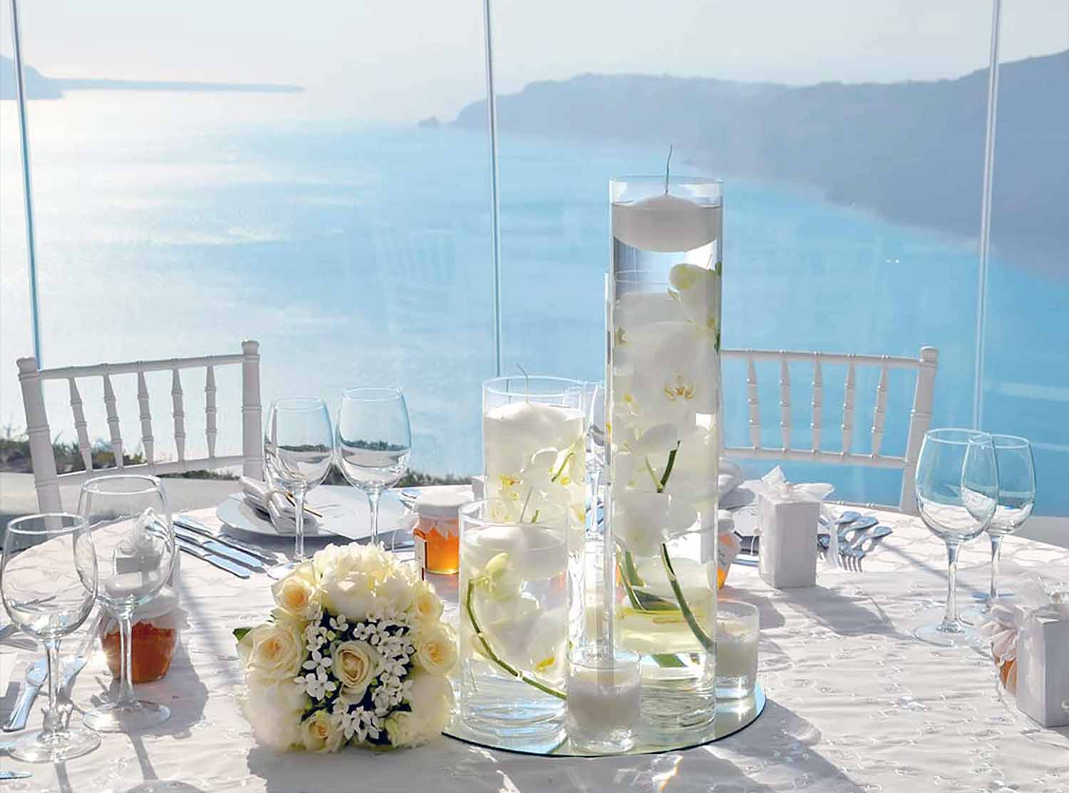 Diamond Events Santorini Wedding at Le Cie whitel.orchids for decoration