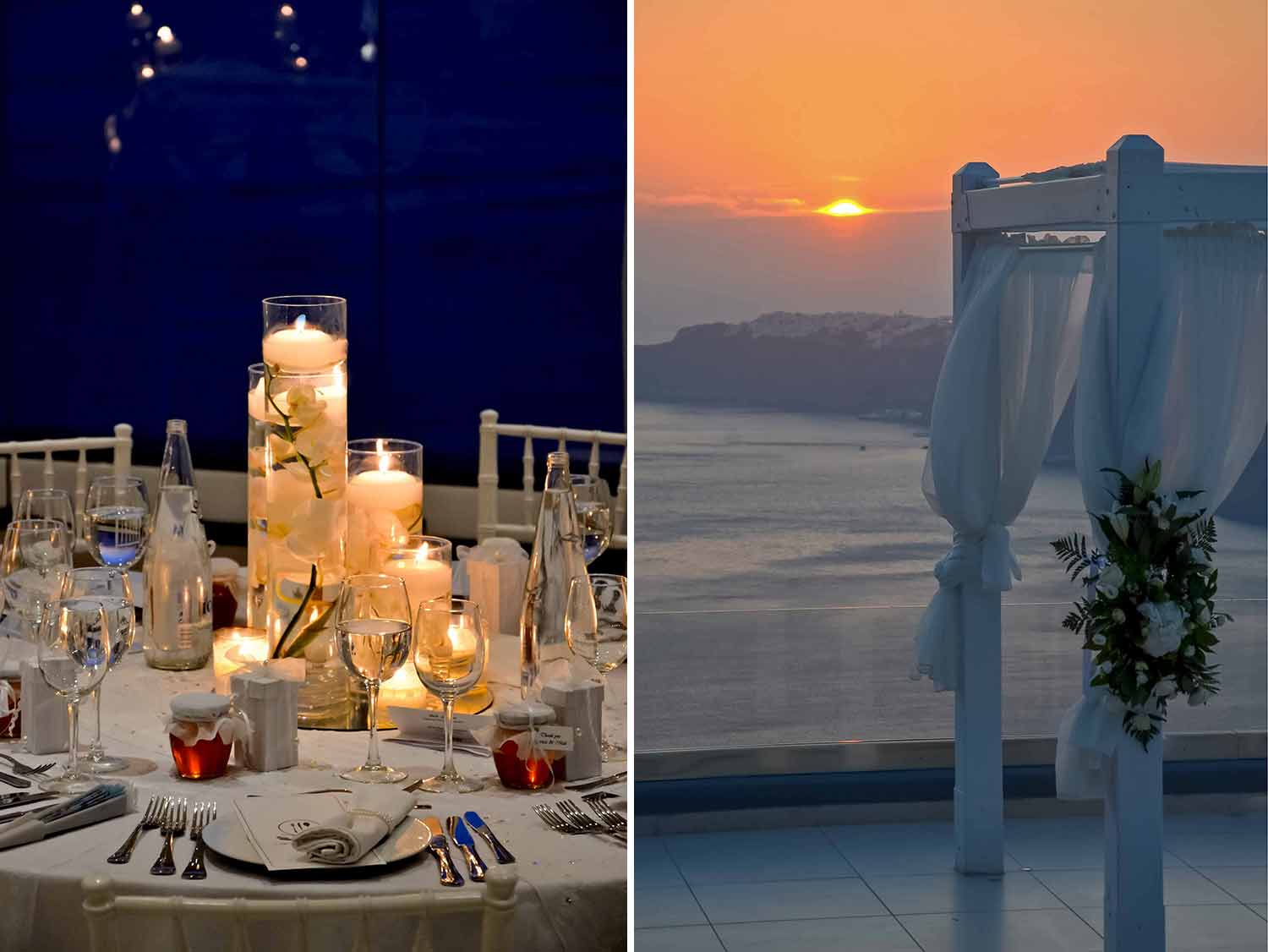 Diamond Events Santorini Wedding at Le Ciel centerpiece table centerpiece