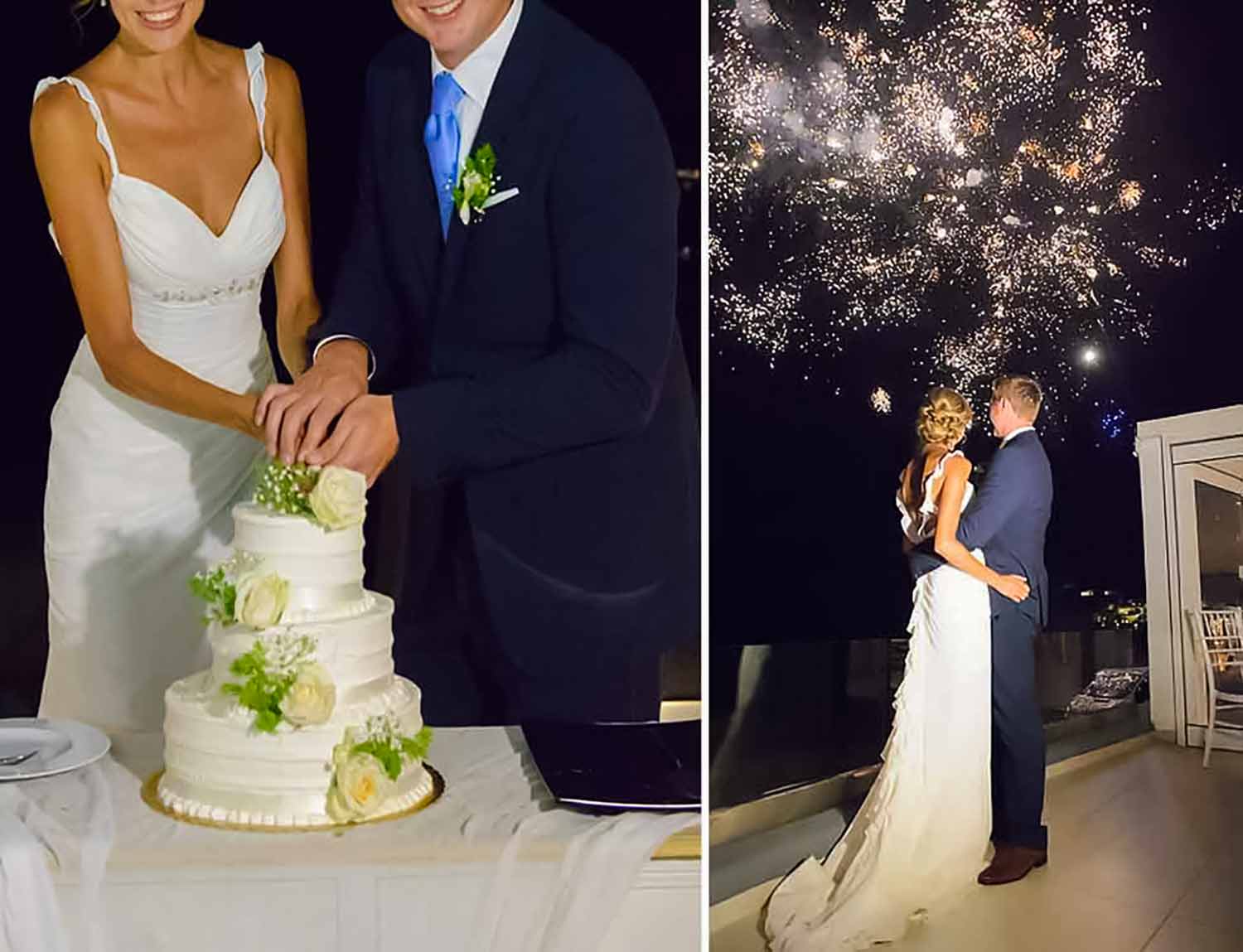 Diamond Events Santorini Wedding at Le Ciel cutting the cake