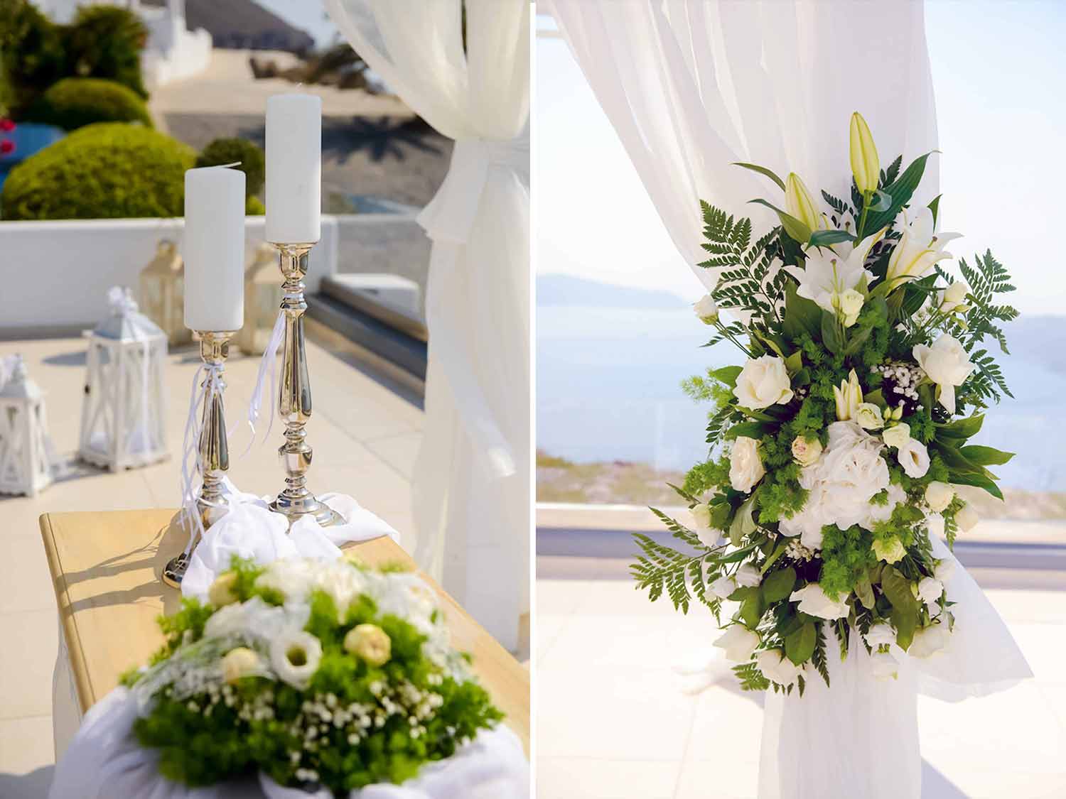 Diamond Events Santorini Wedding at Le Ciel wedding ceremony flowers decoration