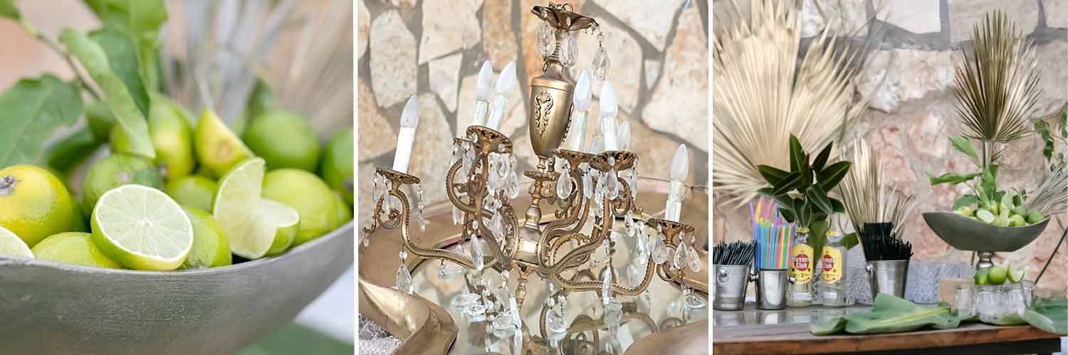 A golden candelier as a luxurious contadiction in a minimalistic open bar set up by Diamond Events wedding and event planning