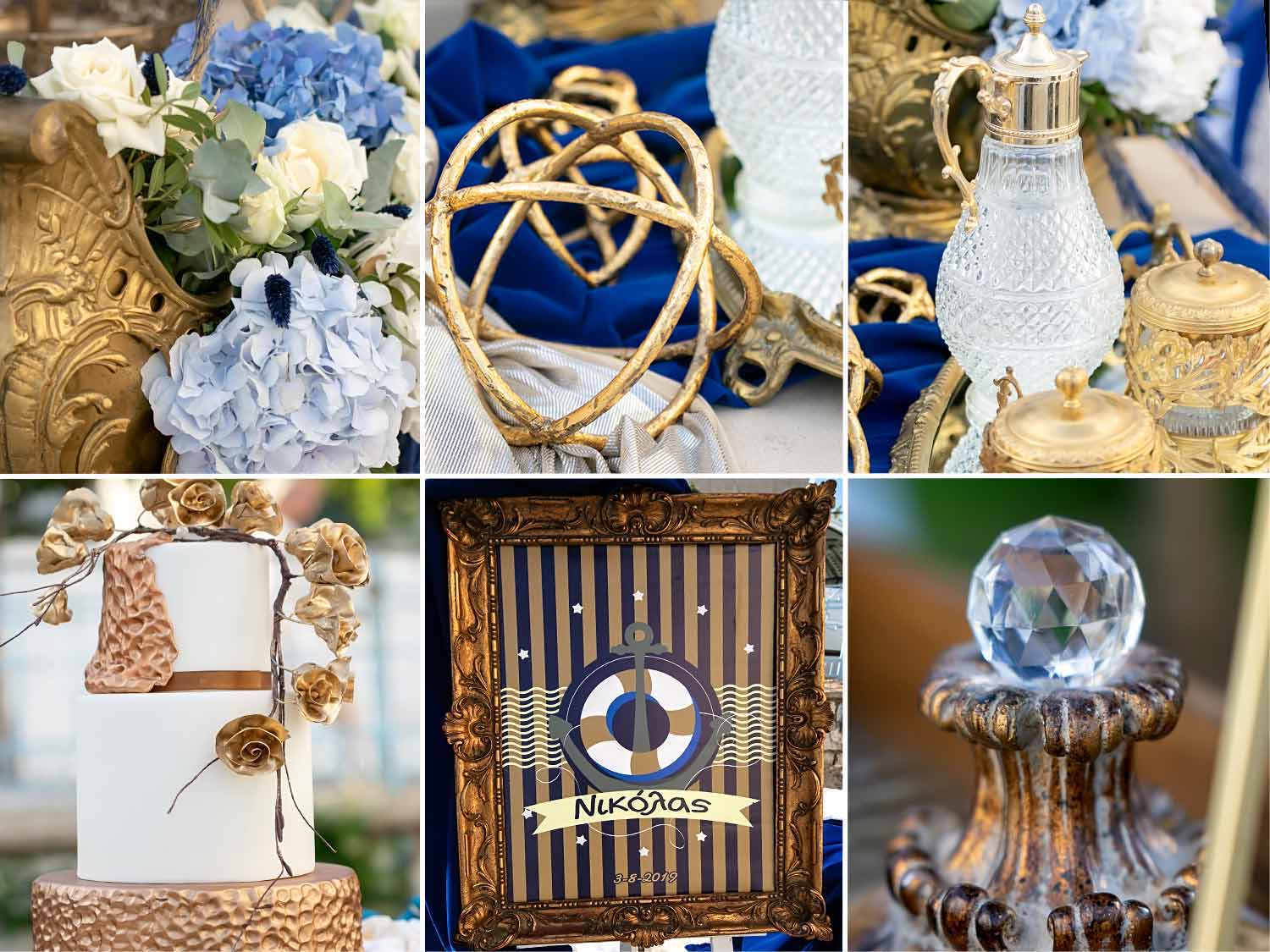Small gold details add a glamour touch in a royal navy themed baby boy baptism by Diamond Events wedding and events
