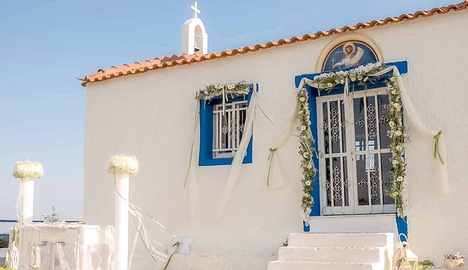 Church Agios Emilianos is located on the hilltop of an islet where you can find a unique beautiful beach