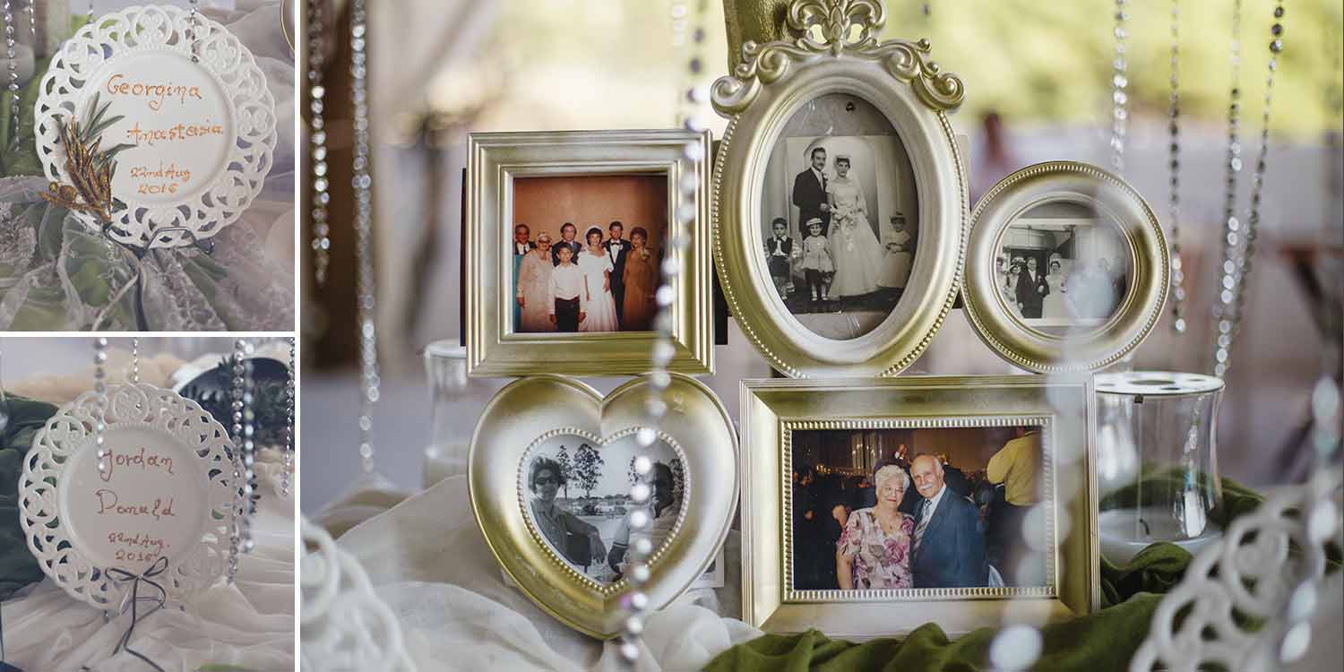 Couple parents and grandparents wedding day in picture frames