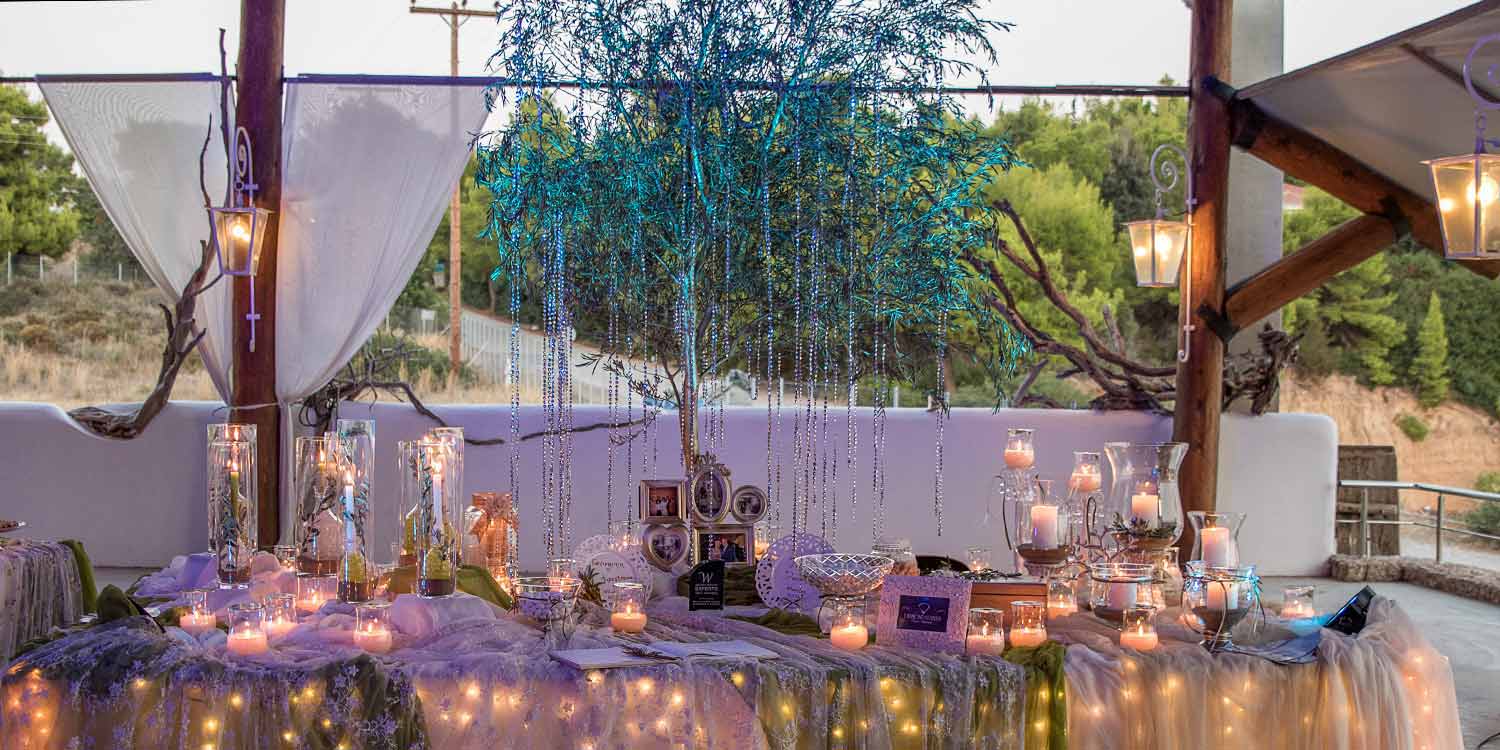 Mediterranean decoration with olive tree and candles
