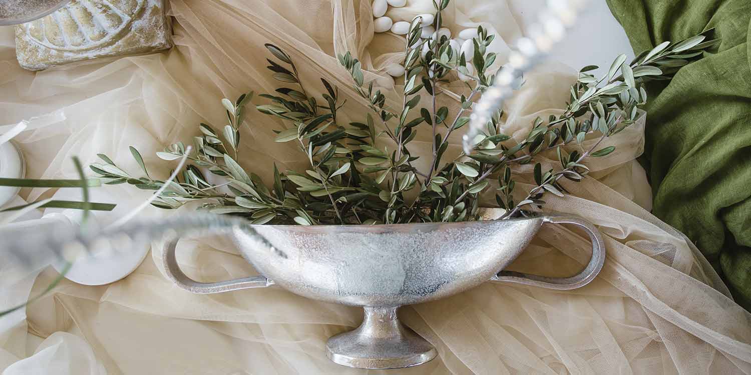 Olive Leafs in Silver pot by Diamond Events