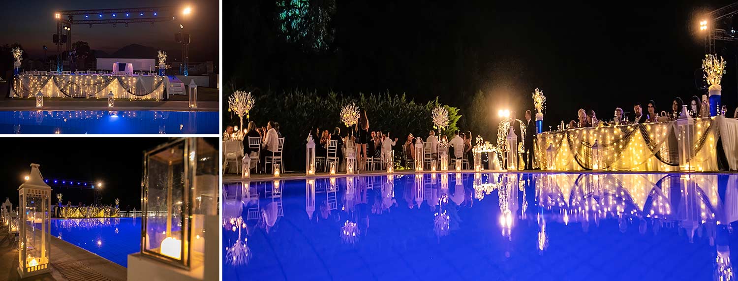 Κομψός γάμος στο Κτήμα Ηδύλοφον 19 A dreamy wedding decoration in the Idylofon venue pool area 1