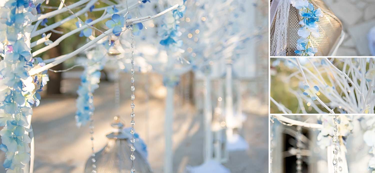 Κομψός γάμος στο Κτήμα Ηδύλοφον 9 Elegant wedding decoration with crystal details at the ceremony by Diamond Events 1