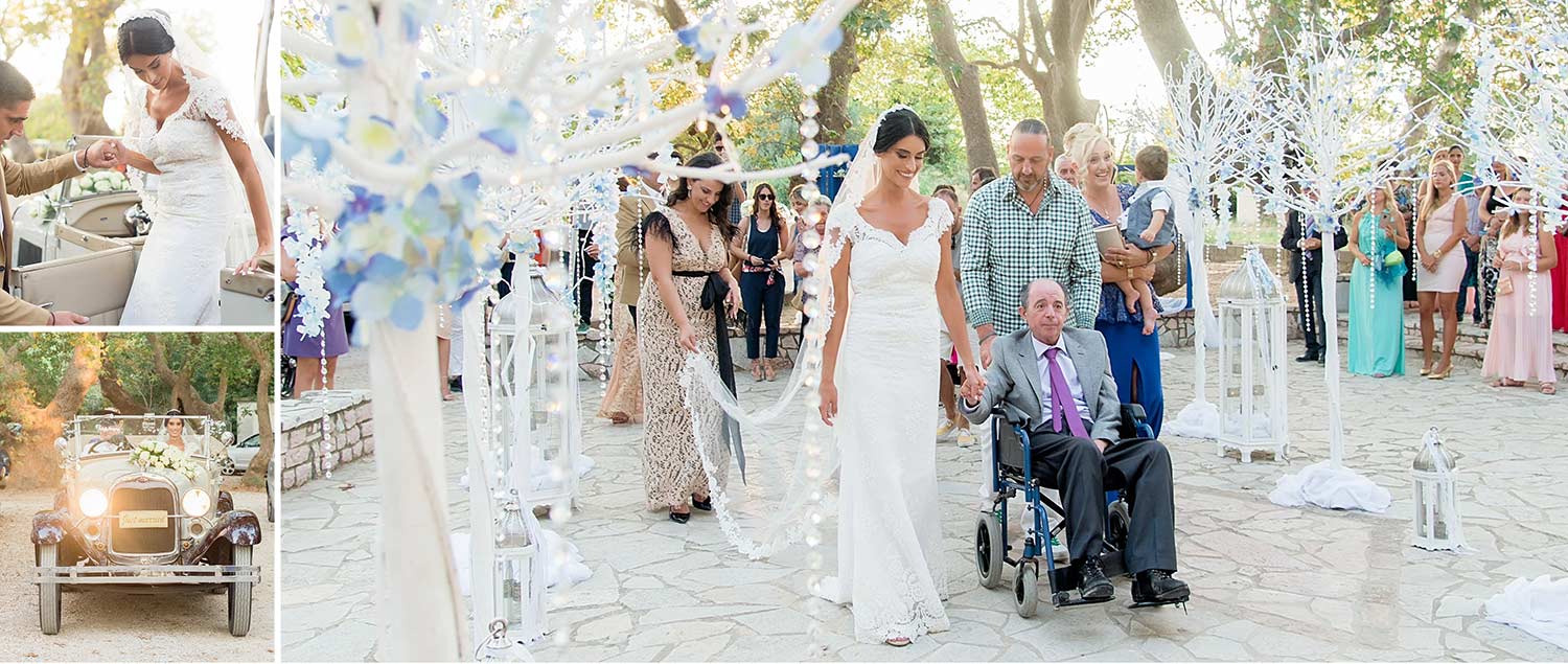 Κομψός γάμος στο Κτήμα Ηδύλοφον 12 The bride arrived at the church in an antique car accompanied by her father 1