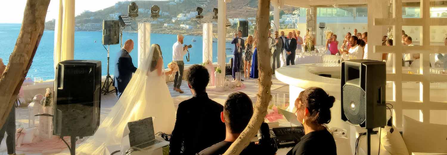 Entrance for the couple at their Lebanese Egyptian Wedding in Mykonos by Diamond Events event agency 1