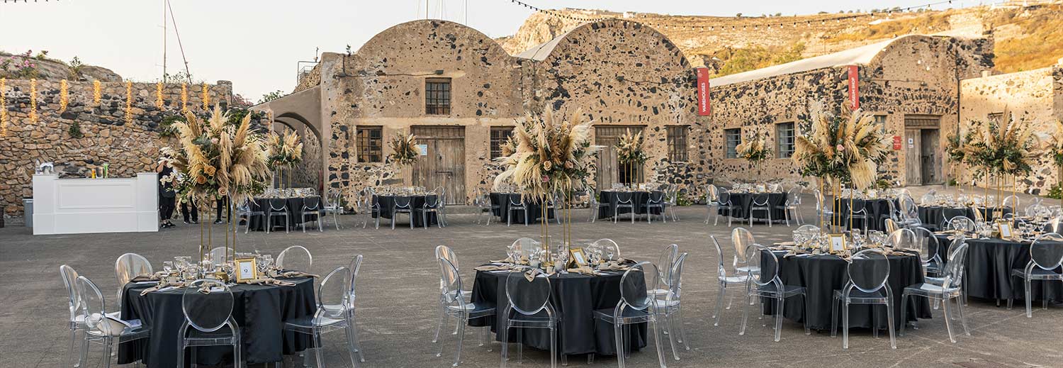 Santorini Wedding amazing set up in Tomato Industrial Museum by Diamond Events