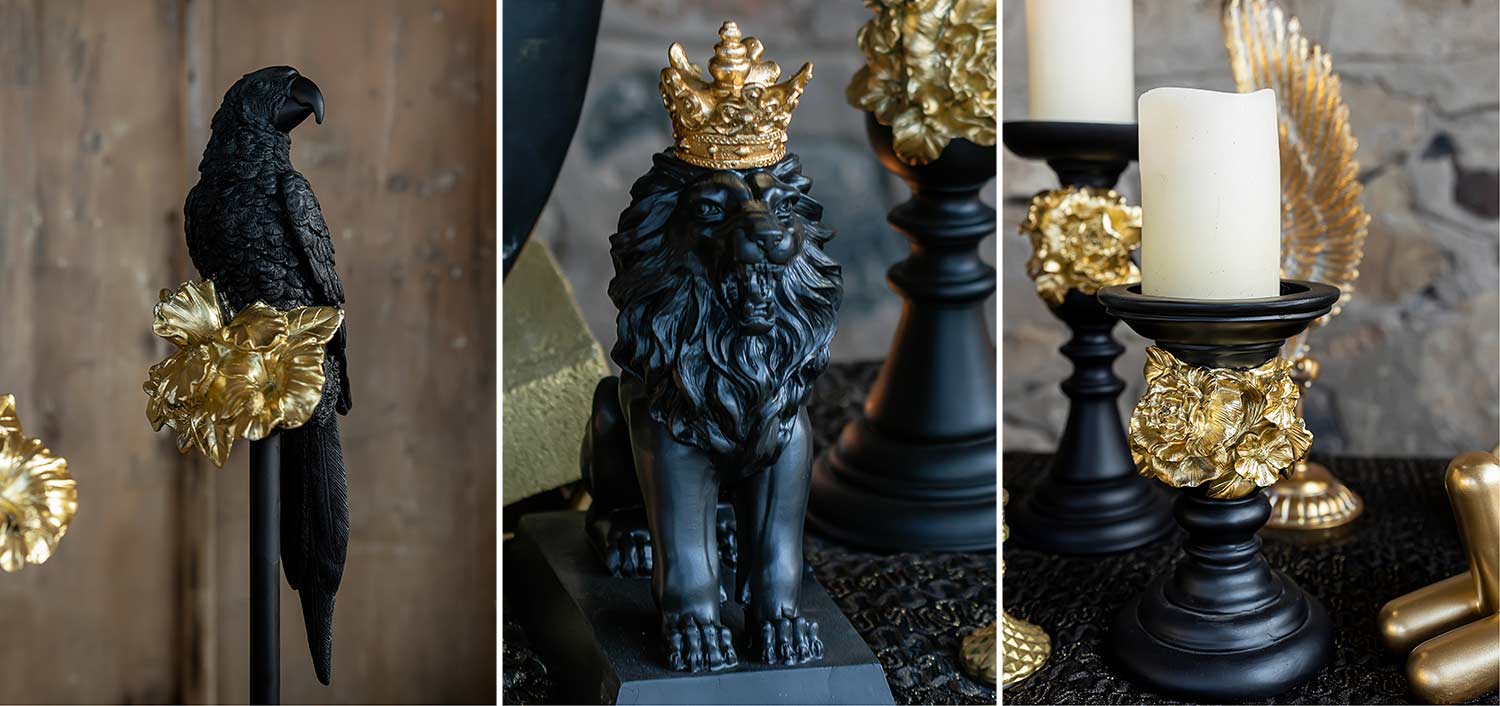 Santorini Wedding black lions with gold elements in Tomato Industrial Museum by Diamond Events