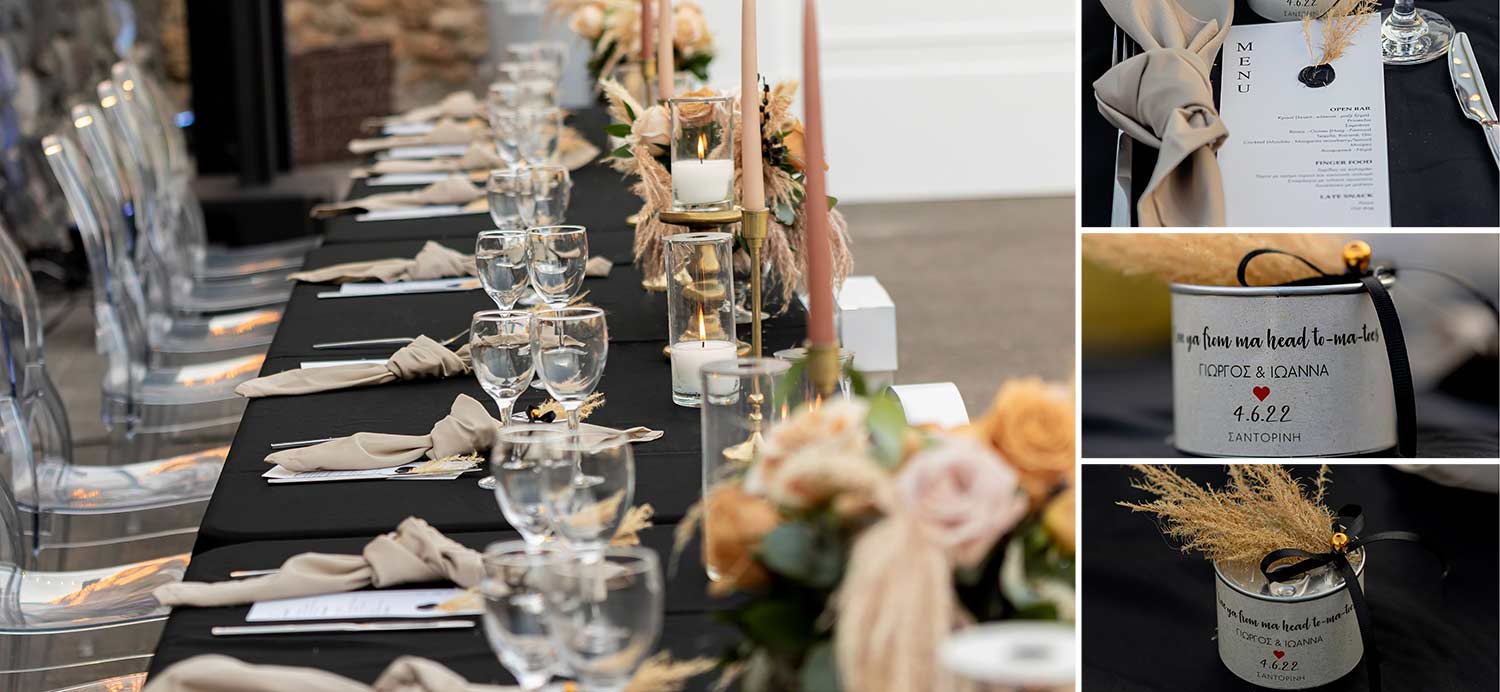 Santorini Wedding luxury head table in Tomato Industrial Museum by Diamond Events