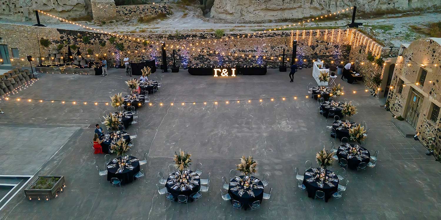 Santorini Wedding ready to party in Tomato Industrial Museum by Diamond Events