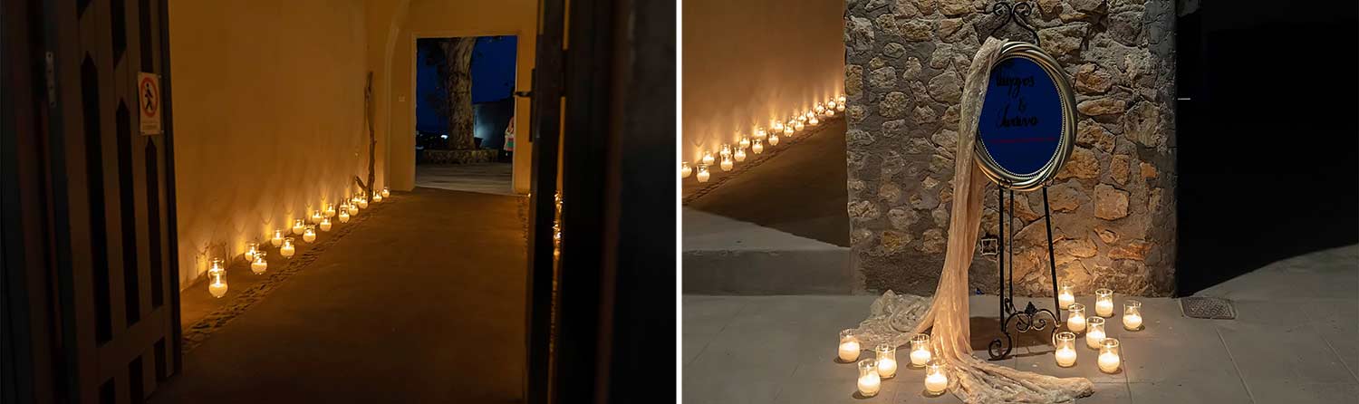 Santorini Wedding welcome entrance in Tomato Industrial Museum by Diamond Events