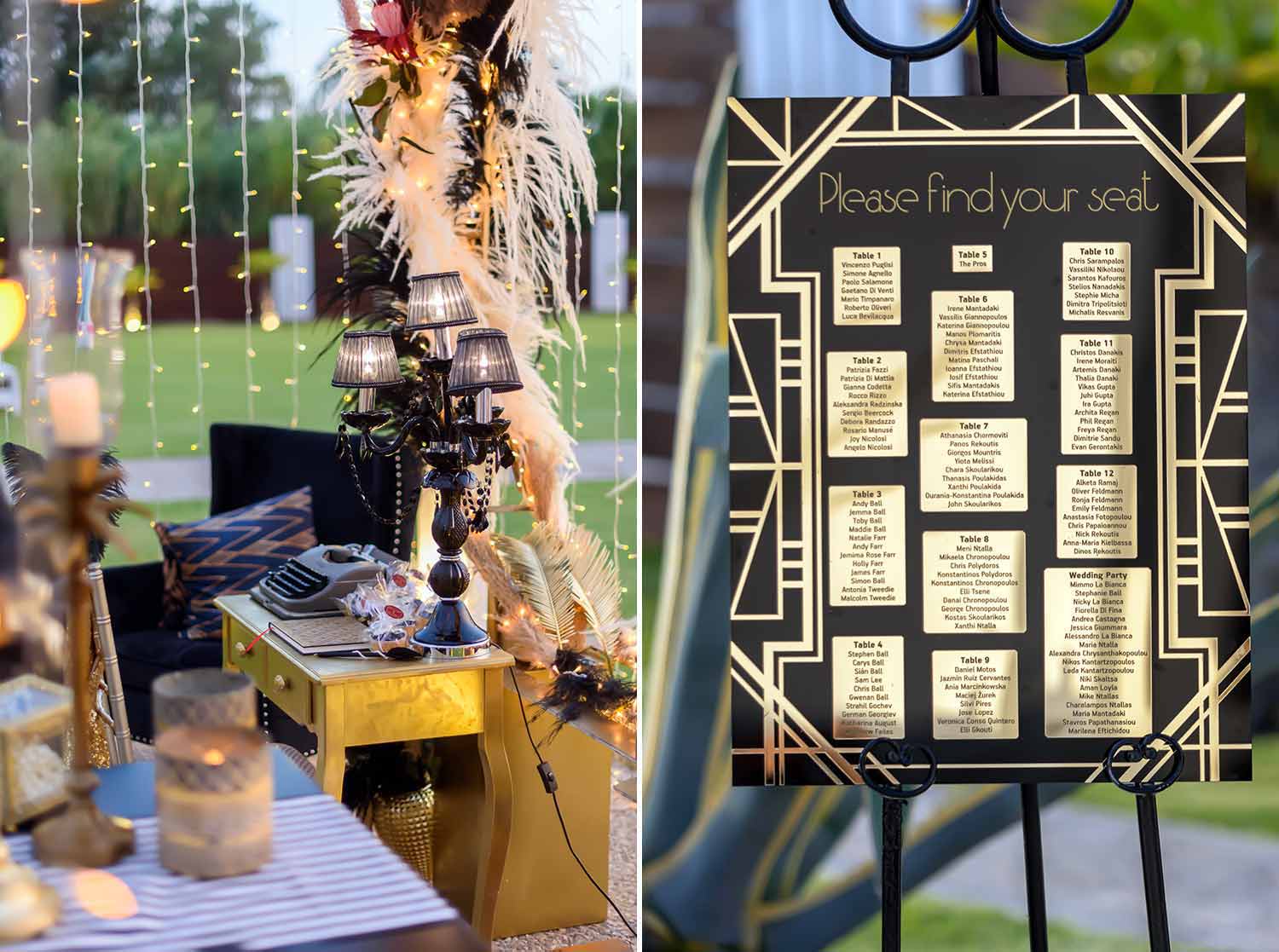 Gatsby Γάμος στην Πάτρα 22 Great Gatsby Wedding details sitting board by Rogdaki Events trademark