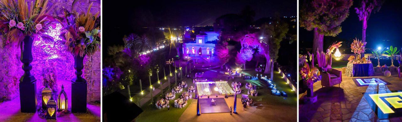 Purple illumination for a wedding decoration by Rogdaki Events
