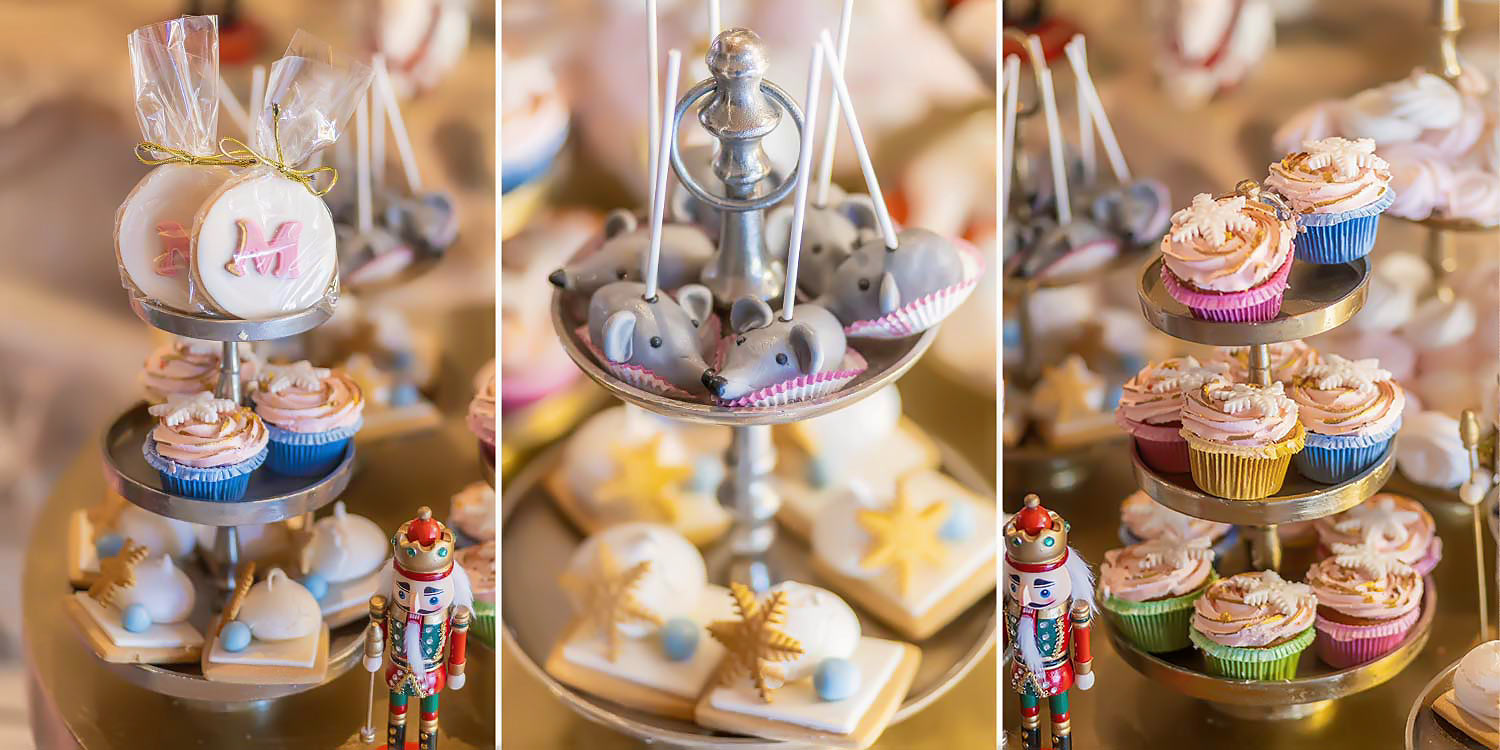 Μια Παραμυθένια Βάπτιση | Μπαλαρίνας & Καρυοθραύστη 19 A Magical Ballerina Rogdaki Events elevates the baptism at Pyrgos Petreza with an exquisite dessert table featuring a stunning macaron tower festive greenery and intricate holiday themed decoration