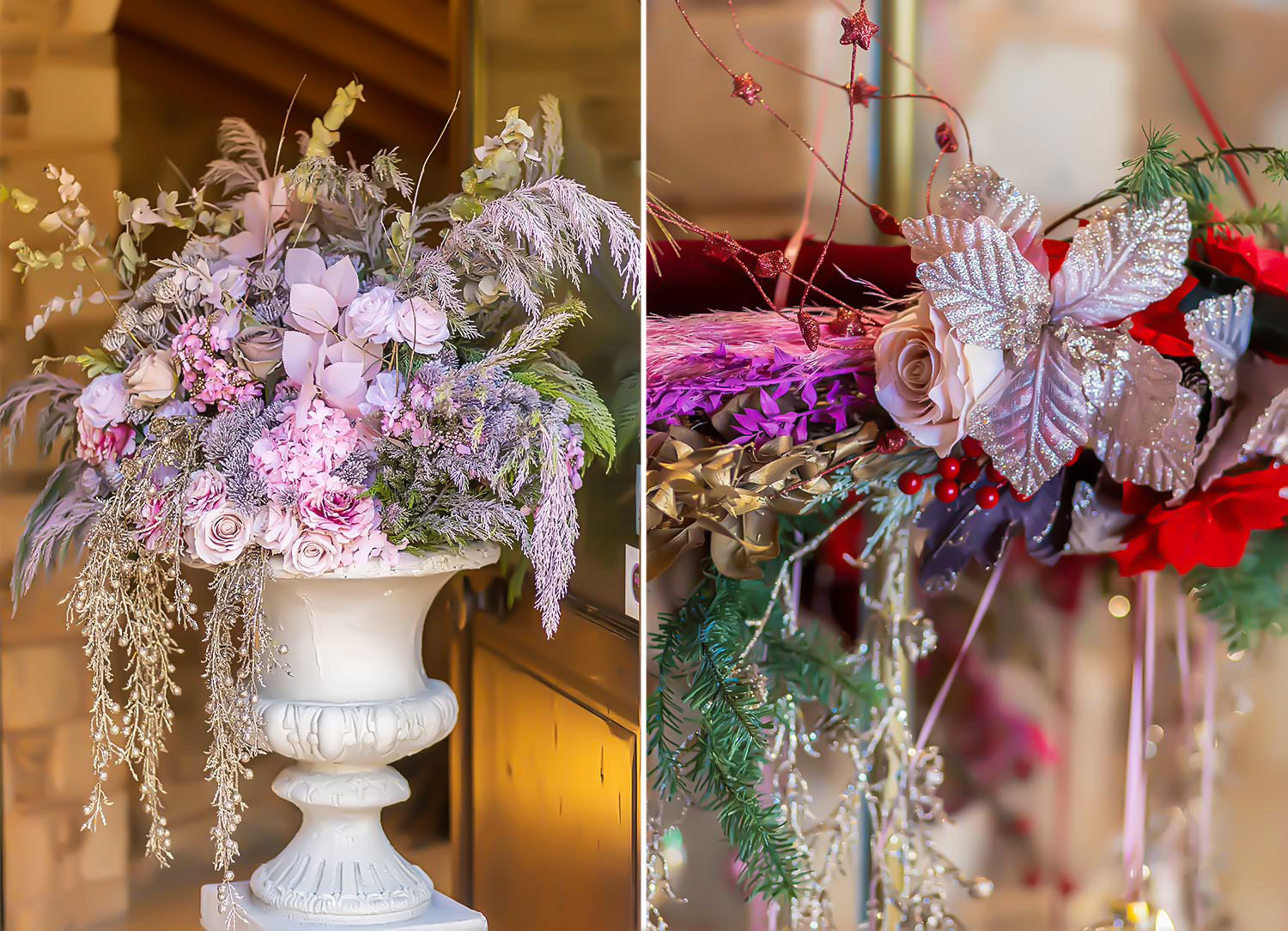 Μια Παραμυθένια Βάπτιση | Μπαλαρίνας & Καρυοθραύστη 13 A Magical Ballerina inspired floral arrangement by Rogdaki Events for a baptism at Pyrgos Petreza featuring delicate pastel blooms and sparkling accents creating a whimsical and festive atmosphere