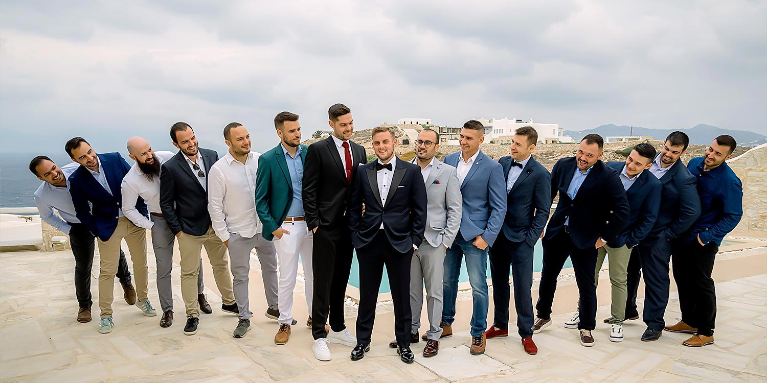 Πολυτελής Γάμος στη Μύκονο 5 A joyful groom and his best men ready to celebrate. Mediterranean Romance in Mykonos by Rogdaki Events