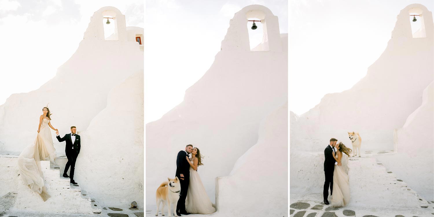 Πολυτελής Γάμος στη Μύκονο 18 Majestic white chapel backdrop and eternal vows. Mediterranean Romance in Mykonos by Rogdaki Events