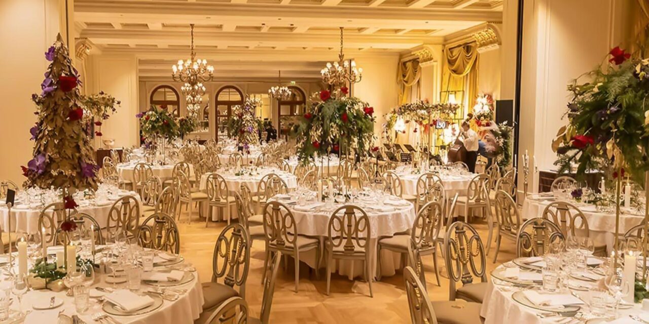 Rogdaki Events transforms the ballroom for an elegant Christmas gala dinner and concert at the Grande Bretagne Hotel, Athens