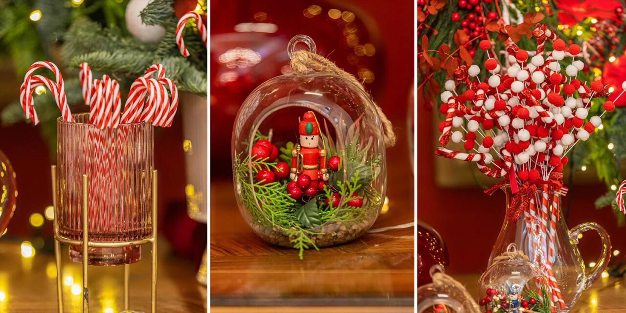 Rogdaki Events decorates with candy canes, glass ornaments, and festive details for a luxury Christmas boy baptism