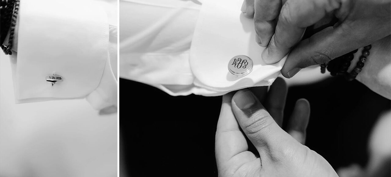 Custom cufflinks engraved with the wedding date