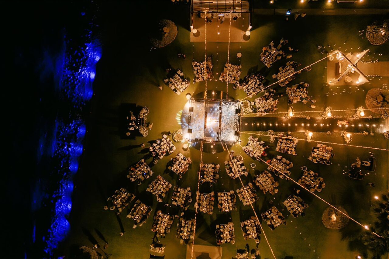 Omega Yachting Club transformed by Rogdaki Events into a breathtaking setting for a Luxury Seaside Wedding in Greece under the stars