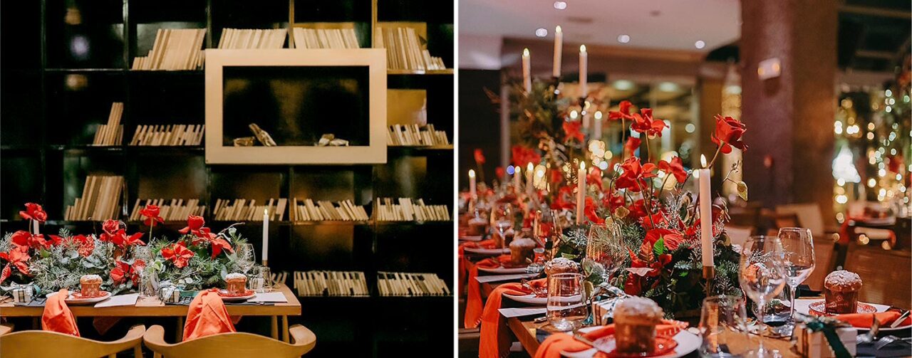 Mesmerizing Christmas Baptism Decoration 31 Rogdaki Events decorated the Distinto tables with red roses, greenery, candles, and panettone for a festive Christmas baptism