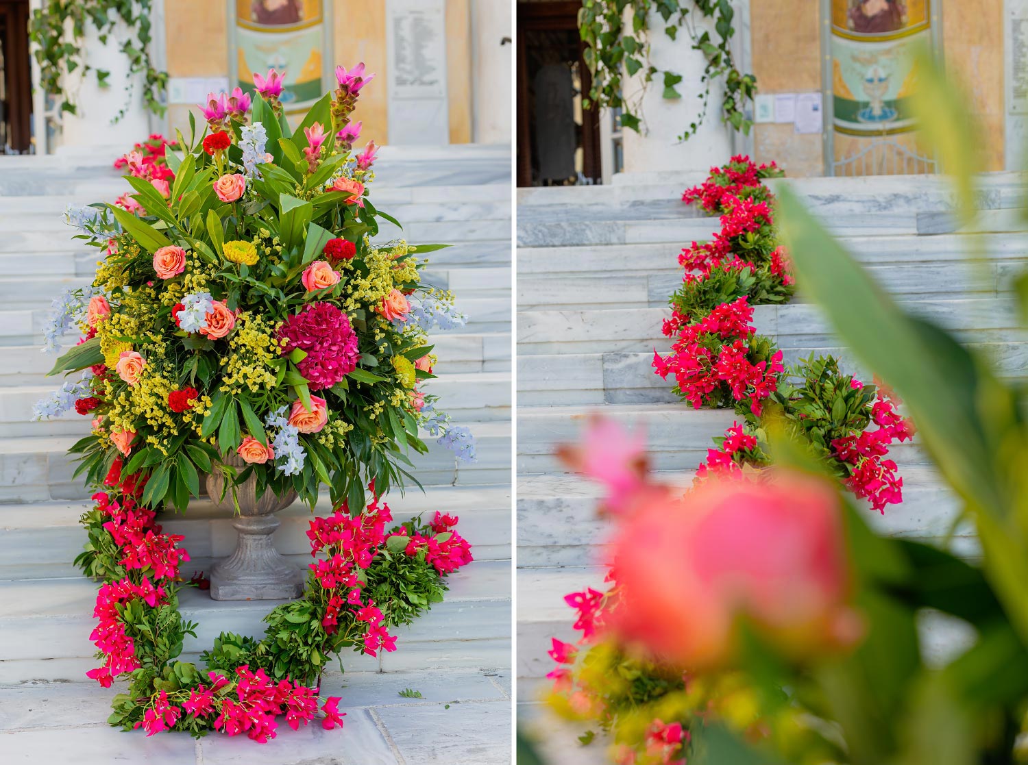 Chic & Colorful Γάμος στο Κτήμα Παναγιωτόπουλου 15 Με την υπογραφή της Rogdaki Events, κάθε στιγμή συνοδεύεται από πλούσιες και πολύχρωμες ανθοσυνθέσεις.