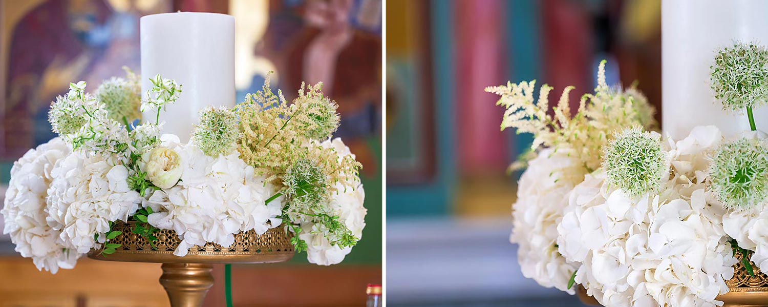 Ελληνικο-Γαλλικός Σικάτος Γάμος 7 Εξαιρετικές ανθοσυνθέσεις με κεριά διακοσμούν την τελετή στην εκκλησία του Αγίου Αναστασίου Δρεπάνου, επιμελημένες από τη Rogdaki Events