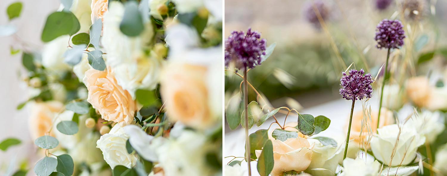 Trichonida Lake Wedding 6 Rogdaki Events blended roses and alliums for a refined ceremony in agrinio, rich in floral texture