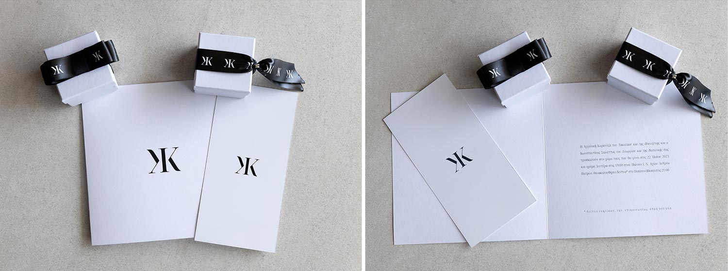 Ένας Γάμος με Υψηλή Αισθητική 1 Rogdaki Events, Γάμος με Υψηλή Αισθητική, με τα αρχικά του ζευγαριού να δεσπόζουν στις minimal προσκλήσεις.