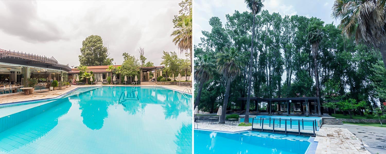 A Signature Wedding & Baptism Production in Blue 33 Wedding at Korali, Agrinio by Rogdaki Events, featuring the outdoor poolside area and natural lighting.